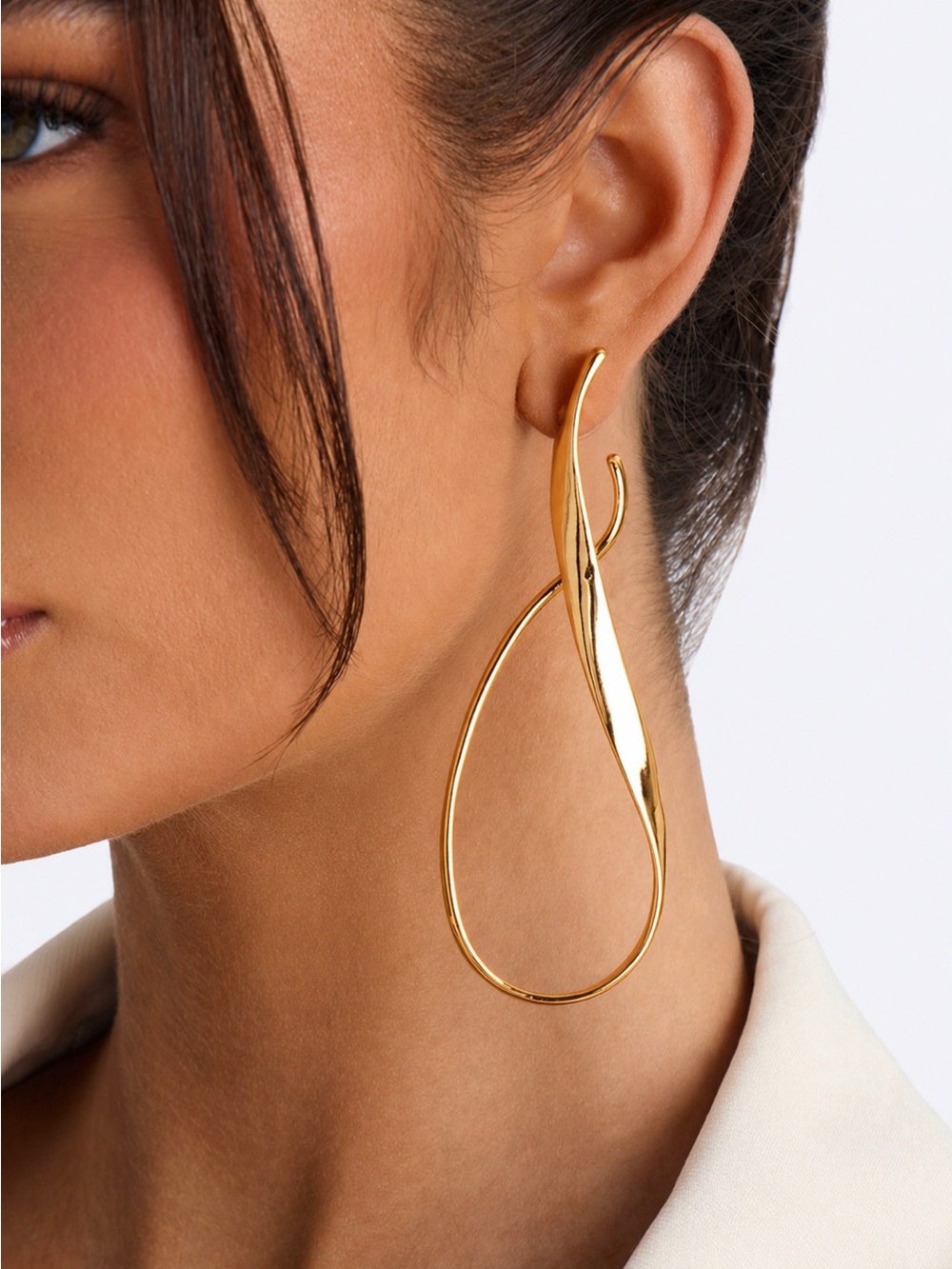 Rachel Zoe Polished Gold Sculptural Hoop Drop Earrings